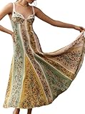 Vestido Largo Vintage con Estampado Floral y Aspecto de Lino: Vestidos Largos Bohemios de Verano para Mujer