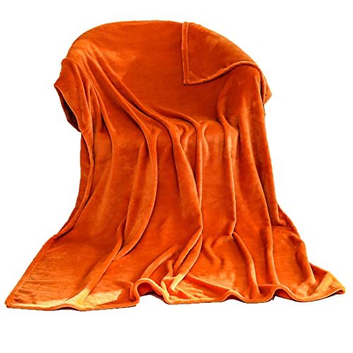 Flannel Plush Fleece Warm throw Bed Blanket, ‘ALL Seasons’, soft cover lightweight comfort Indoor-outdoor Microfiber snuggly Nap blankets (King(220cm x 240cm), Orange)