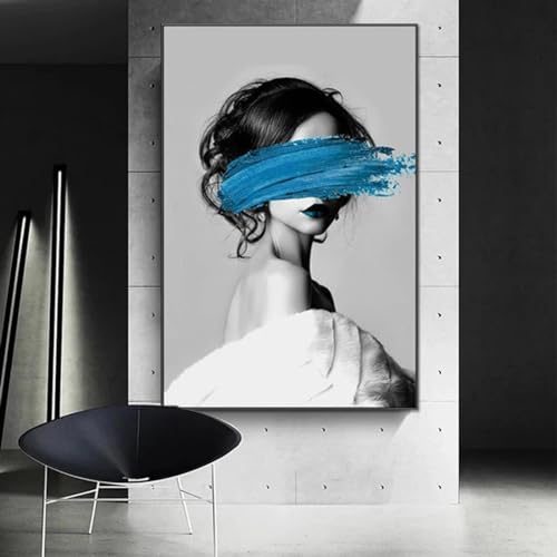 Affiches et impressions de luxe fille aux cheveux bleus et chapeau sur toile tendue 60x80