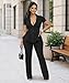 knowfashionstyle Pants Suits for Women Dressy 2 Piece Short Sleeve Blazer Set Business Casual Formal Work Outfits with Pocket Black 2XL