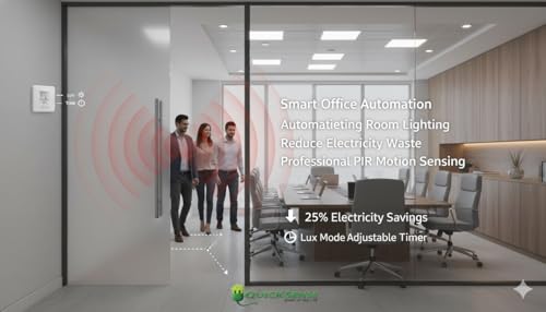 Image of Quick Sense QS-14 PIR Motion Sensor Switch | 160 Wall Switch with Manual ON /Off /PIR Modes | 9m Range, 800W | 10s-7min Delay, 10-2000 LUX | IP44 for Home, Office, Bathroom | AC 220-240V