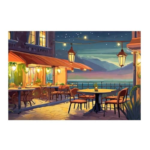 Poster Terrasse Romantique la Nuit GAEKKO - Toile Murale Atmosphérique Sans Cadre Photo 50x50 cm