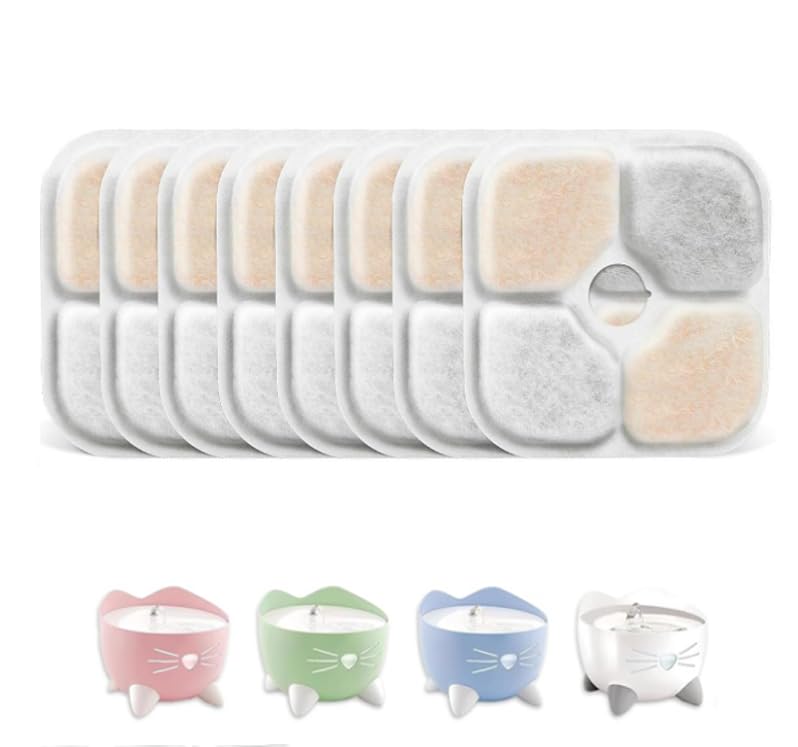 8 Stück Katzenbrunnen Filter,Filter Katzenbrunnen,Dreifaches Filtersystem Ersatzfilter Mit Harz Und Aktivkohle,Fontaine Ersatzfilter,8.4 * 8.4cm,für Catit Pixi Trinkbrunnen Und Katzenbrunnen Filter