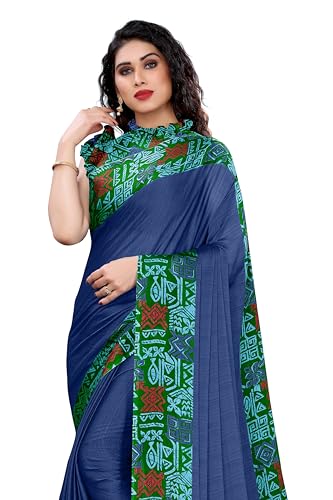 Image of MIRCHI FASHION Saree for Woman Chiffon Georgette Solid with Contrast Border | Lightweight Daily Wear Women's Sari and Printed Blouse Piece