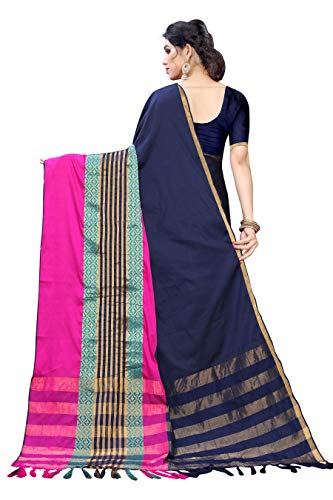 Image of AKHILAM Women's silk blend Saree with Unstitched Blouse Piece (Free size Navy Blue HYN9801)