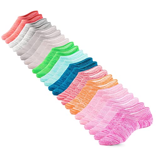 Image of IDEGG No Show Socks For Women and Men 12 Pairs Casual Low Cut Socks Anti-slid Athletic Cotton Socks with Non Slip Grip (12 Pairs- Pink Style, Women Size: 5-9)