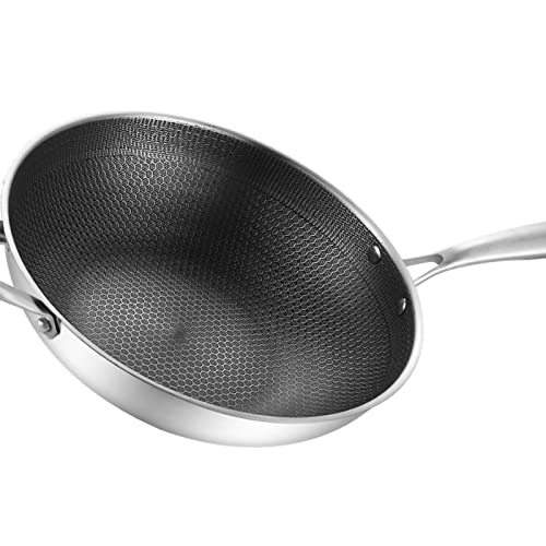 Wok de acero inoxidable con mango largo y fondo plano 34cm miniatura 2