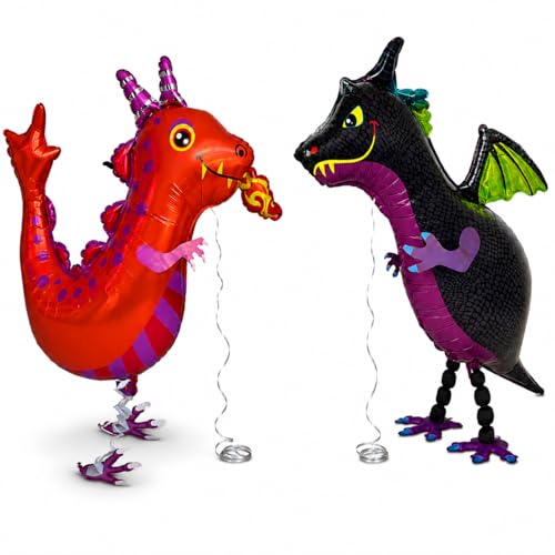 Ballon dragon d'anniversaire en aluminium rouge et noir x2
