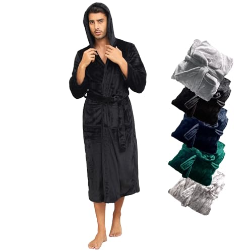 Mens Plush Bath Robe Fleece Shower Spa Bathrobe Male Fluffy Soft House Robes with Pockets