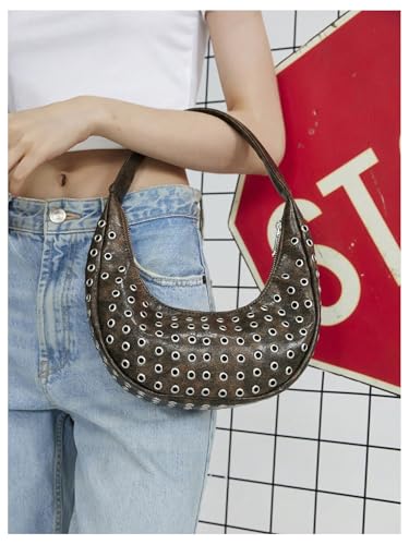 Image of Floerns Women's Leather Boho Handbag Y2k Studded Shoulder Bag Underarm Bag