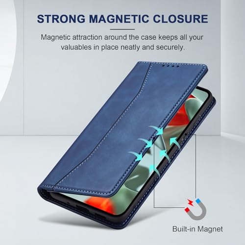 Image of Jasonyu Flip Wallet Case for Google Pixel 9 Pro XL,Leather Magnetic Folio Cover with Card Holder,Kickstand - TPU Shockproof Durable Protective Phone Case,Blue