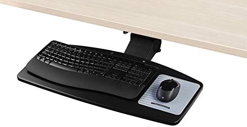 Adjustable Under Desk Keyboard Tray by NYCCO, Water-Resistant Platform, 17-inch Track Knob Adjust - Black