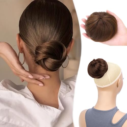 XFSRG Extensión de Cola de Caballo Moños Postizos Pieza de Cabello Sintético Liso Moño Postizo pelo Natural Accesorios de Cabello Elástico para Mujer(Marrón claro)