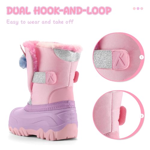 K KomForme Waterproof Girls Snow Boots with Faux Fur Lining, Warm Winter Shoes for Kids (Toddler/Little Kid/Big Kid)4