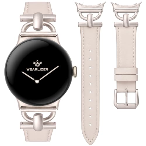 Image of Wearlizer Leather Bands Compatible with Google Pixel Watch 4 /3 41mm /Pixel Watch 2 /1 Band Women, Dressy Designer Slim Leather Strap with D-Shape Metal Buckle for Pixel Smartwatch Accessories