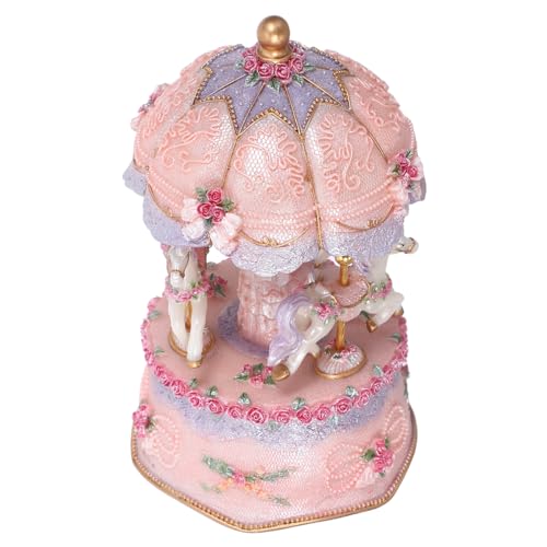 MUELODSIC Caja de Música Carrusel Giratoria con Luces LED Melodía Alegre y Movimiento de Cuerda Decoración Navideña y Regalo Cumpleaños para Adultos y Niñas