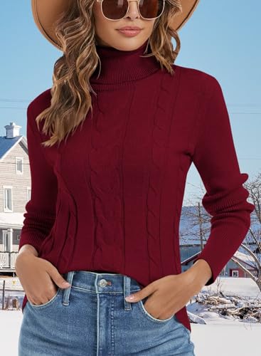 FEKOAFE Sweaters for Women 2025 Long Sleeve Ribbed Knit Solid Color Turtleneck 2025 Fall Winter Pullover Sweaters3