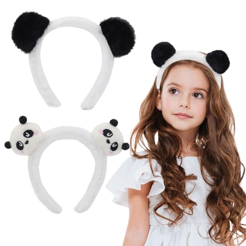 Melbelia Animal Ear Headbands 2 Pcs Plush Panda Ears Costume Headband Hair Band Cute Ear Hair Accessories for Themed Events and Party Decoration(White&Black)
