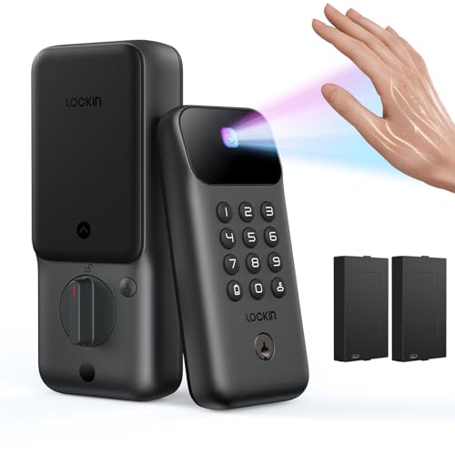 Lockin Veno Go Smart Deadbolt Lock with Dual Swappable Batteries for 14-Month Extended Power, Palm Vein Recognition, ANSI Grade 3, WiFi, Matter, 5 Unlock Methods, IP53 Waterproof
