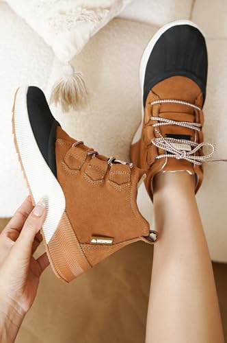 Project Cloud Waterproof Snow Boots for Women - Memory Foam Insole Non-Slip Womens Snow Boots & Winter Shoes with Shoe Lace - Lightweight Indoor Outdoor Shoes (Rhianon, CML, 8.5)