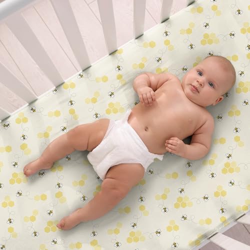 Image of Peryiter 4 Pack Crib Sheets for Baby Yellow Bee Soft Baby Bed Sheet Set 52'' x 28 inch Nursery Crib Sheets for Standard Bed Toddler Mattress Nursery Decor Boys Girls Kids