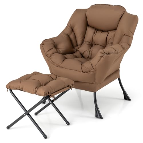 HOMASIS Sillón Relax Reclinable con Taburete Orejero, Butaca de Salón de Lectura con Bolsillo Lateral y Reposapiés Antideslizante para Dormitorio, Oficina, Soporta hasta 150 kg, 81x75x94,5cm