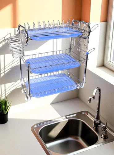 Image of AMOL Stainless Steel Kitchen Dish Rack | Rust-Resistant Utensil Stand with Glass & Spoon Holder | Wall Mountable Modular Kitchen Organizer (Made in India) (Height- 20 Inches)