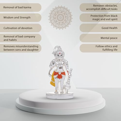 Image of Idolkart Premium Silver-Plated Hanuman Idol (4 inch) with Pure Silver Coating - Hanuman Ji for Car, Hanuman Murti for Car Dashboard, Lord Hanuman Idol for Car Dashboard and Home Decor, Idol