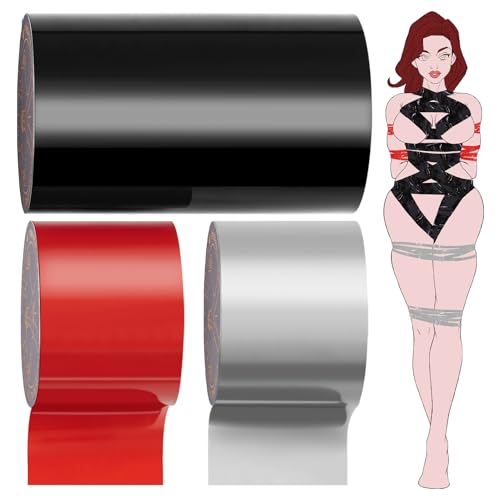 BDSM Bondage Restraints Tape Set UTIMI Reusable Sex Tape Pull-up Binding PVC Electrostatic Bondage Tape Wider BDSM Kits for Couples Adult Toys 82ft (3 Rolls)