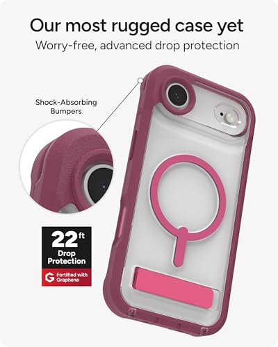 Image of ZAGG Rainier Case with Kickstand for iPhone Air - Red Black Cherry Graphene 22ft (7m) Drop Protection, Lanyard Attach Points, MagSafe, Wireless Charging Compatible, 2-Piece Design, Phone Case