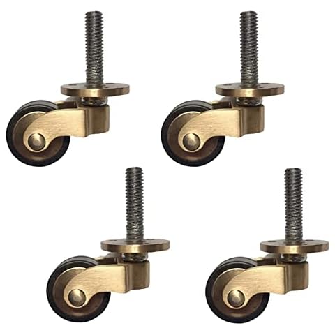 Solid Brass Casters Wheels,1" Furniture Swivel Caster Wheels,Antique Style Rubber Wheels,Heavy Duty Castors for Sofas,Coffee Table,Screw Style Fitting,with Screws, Load 440 lbs of 4 Packs Cover