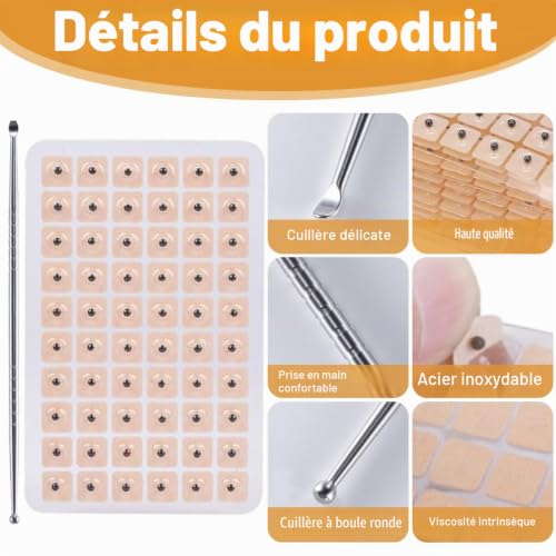 ZORVUJI 600 PCS Patchs d'acupuncture avec graines auriculaires, autocollants d'acupuncture auriculaire, stylo d'acupression en acier inoxydable, stimulation des méridiens, ensemble d'acupression pour – vue 3