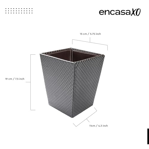 Image of Encasa XO Leather Dustbin for Home | 3 L (15x19 cm)(Small) Waste Bin for Bedroom, Washrooms, Kitchens Office, Hotel | Noise free, Floor Safe Trash Can | Textured Leather Garbage Bin - Grey