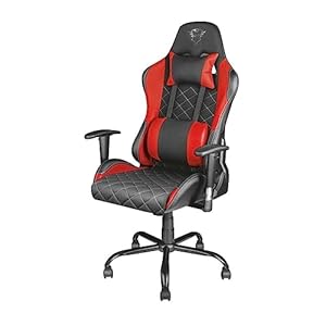 Trust Gaming GXT 707R Resto Gaming Chair, 360° Bureaustoel, Verstelbare Armleuningen, 2 Verwijderbare en Verstelbare Kussens, Sterke en Robuuste Metalen Standaard, Gaming Stoel – Rood