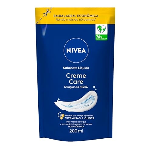NIVEA Sabonete Líquido Creme Care 200ml, Limpeza Corporal, Pele Macia, Óleos e Vitaminas, Equilíbrio com o pH, Protege do Ressecamento NIVEA Sabonete Líquido Creme Care 200ml, Limpeza Corporal, Pele Macia, Óleos e Vitaminas, Equilíbrio com o pH, Protege do Ressecamento