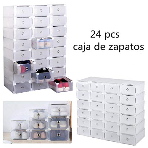BFHCVDF 24 pcs Cajas de Zapatos de plástico Plegable Zapato Cajas de Zapatos almacenaje apilables Zapatos Impermeables Organizador Cinturones para la organización de su hogar, Oficina Transparente