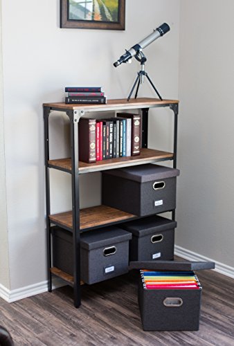 Internet's Best Collapsible File Storage Organizer With Lid - Decorative Linen Filing & Storage Office Box – Hanging Letter/Legal Folder – Home Office Bins Cabinet – Charcoal Container - 6 Pack #TOP1