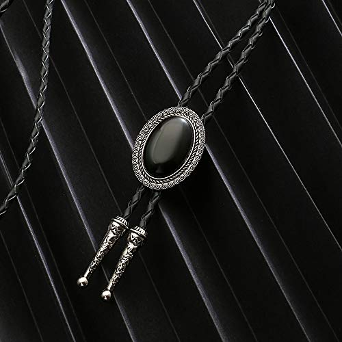 Image of AZORA Western Cowboy Bolo Tie Men Leather Necktie Leather Cord Turquoise Stone Bolo Ties for Men Women