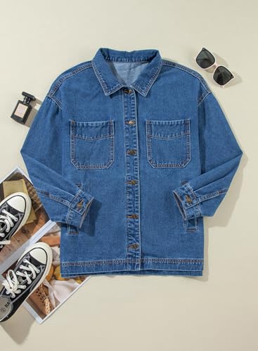 Sidefeel Women's Jean Jacket Oversized Boyfriend Button Up Long Sleeve Split Zimbaplatinum Denim Jackets4