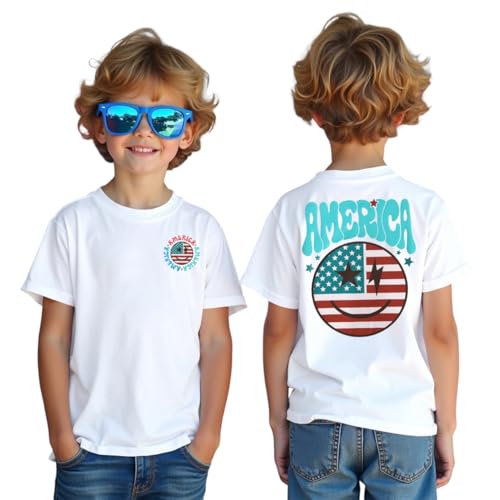 MODNTOGA Boys Girls 4th of July Shirt USA Flag Graphic T-Shirt Big Kids America Print Short Sleeve Patriotic Holiday Tee Tops