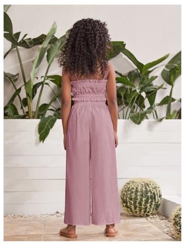 Image of Floerns Girl's 2 Piece Set Ruffle Trim Cami Tops with Paperbag Waist Wide Leg Pants