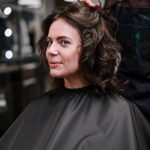 Capa de barbero negra impermeable con botones de presión, delantal transpirable para cortar cabello para peluqueros y uso en salones, capa profesional para estilismo y suministros de barbería miniatura 6