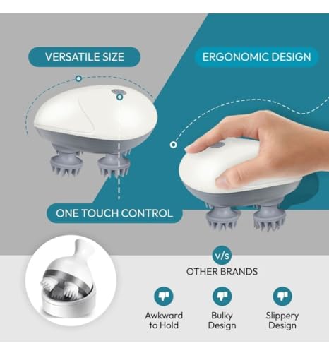 Image of Scalp Massager for Stress Relief & Relaxation, Handheld & Portable, Rechargeable Electric Head Kneading Massager with 3 Speed Modes, Head Scratcher for Hair Growth & Deep Clean, White