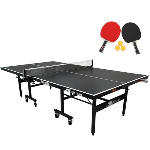 SKY LAND Outdoor Tennis Table 9x5 FT Foldable Ping Pong Play System with Waterproof Panels Professional TT Table Setup for Indoor or Outdoor Use Easy Storage Design EM-8010
