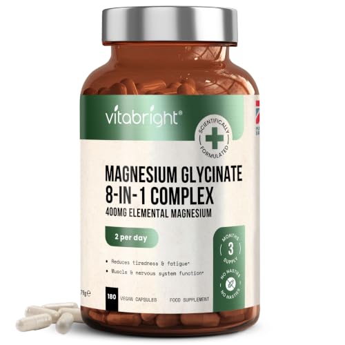 Magnesium Complex 8-in-1 400mg – 180 Vegan Capsules – High Strength Magnesium with Bisglycinate, Citrate, Malate, Taurate & More – 3 Months Supply – UK Made, Lab Tested