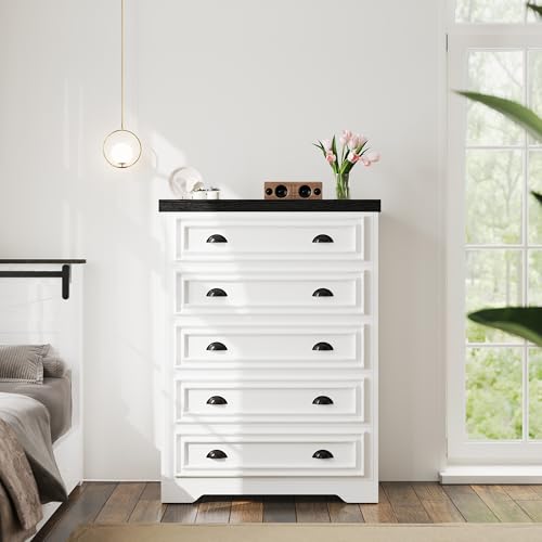 LIKIMIO 5-Drawer 43' Tall Dresser with Built-in Charging Station -...