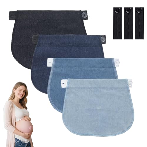 ZXNJA 4 Pièces Extenseur Pantalon Ajustables Pour Femmes Enceintes, Elargisseur Pantalon Grossesse Extenseur PantalonGrossesse Pour Femme Enceinte, Compatible Avec Les Jeans