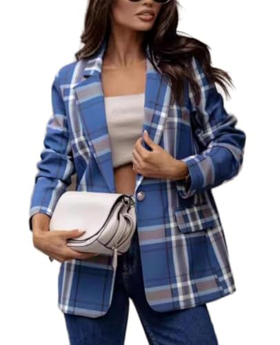 Plaid Blazer Jacket for Womens Long Sleeve 2025 Work Office Blazer Lapel Button Work Formal Blazer Jackets
