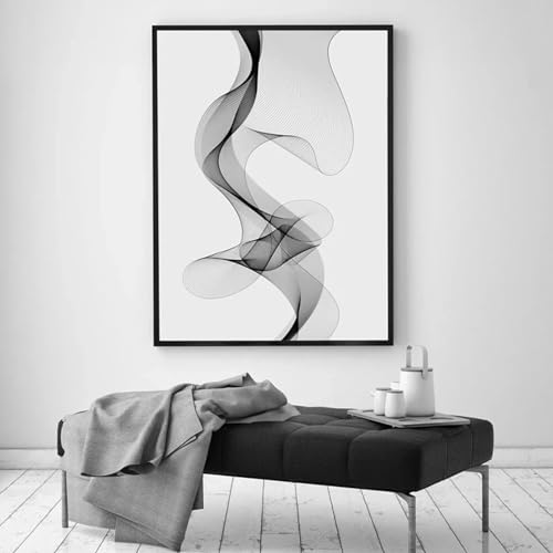 Peinture sur toile abstraite moderne noire et blanche, affiche décoration intérieure 80x120