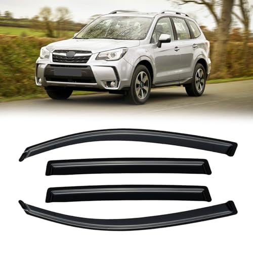 Window Deflector - 2024 Subaru Crosstrek 6 Rain Guards for 2014-2018 Subaru Forester, Out-Channel Window Visor Shields Vent Deflector Shade Wind Dark Smoke 2015 2016 2017, Tape-On Outside-Mount, 4PCS